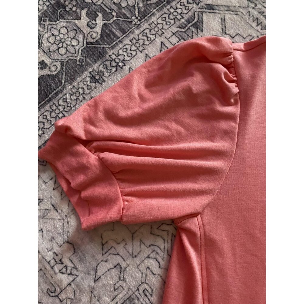 Crown & Ivy Dress Womens Large Coral Puff Sleeve Lounge T Shirt Poshcoral Casual - Picture 2 of 9